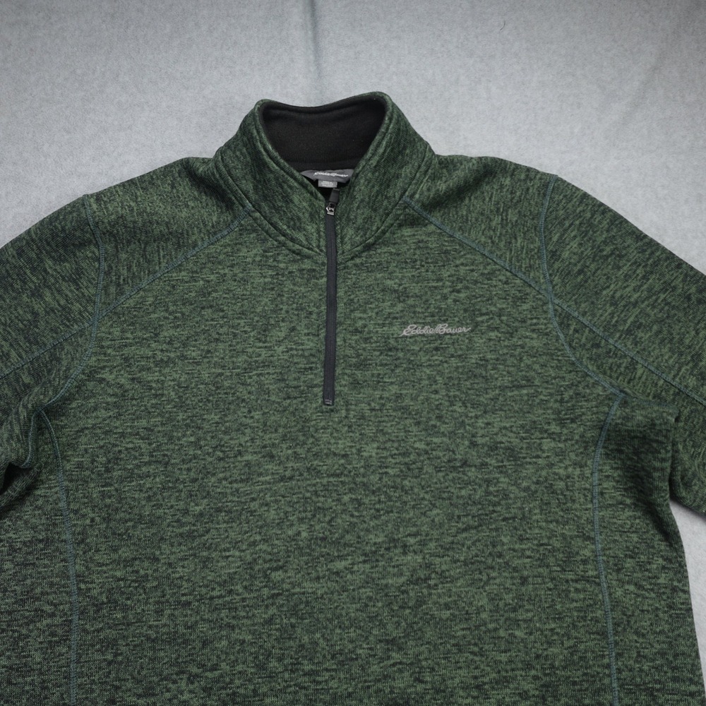 Eddie Bauer Sweater Mens XXL Green Marled 1/4 Zip Fleece Pullover Mock Neck - Picture 2 of 13